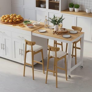 Rolling Kitchen Island with Extendable Dining Table, Storage Cabinets, Drawers, Seats 4