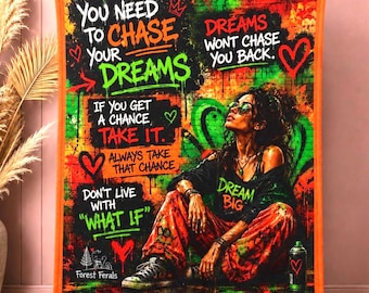 Graffiti Chase Your Dreams Blanket,Motivational Gift for Woman