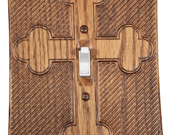 Light Bringer Crucifix Wall Plate Switch Cover in Red Oak Stain and Satin Polyurethane