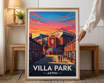 Villa Park Aston-affisch, vintage Birmingham fotbollscanvas, engelsk Aston Villa Premier League-väggkonst, presentidé till maken, modern man cave
