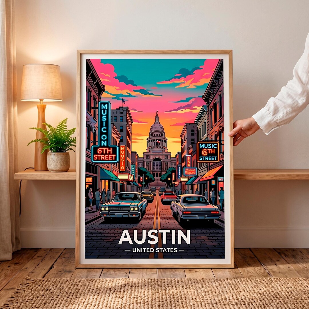 Austin Texas Retro Poster | Vibrant Cityscape Decor | Minimalist Home ...