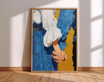 Matisse inspiriert Druck, Paar Hände halten Wandkunst, bunte expressionistische Malerei, Freundschaft Geschenk, blau gelb Kunstdruck