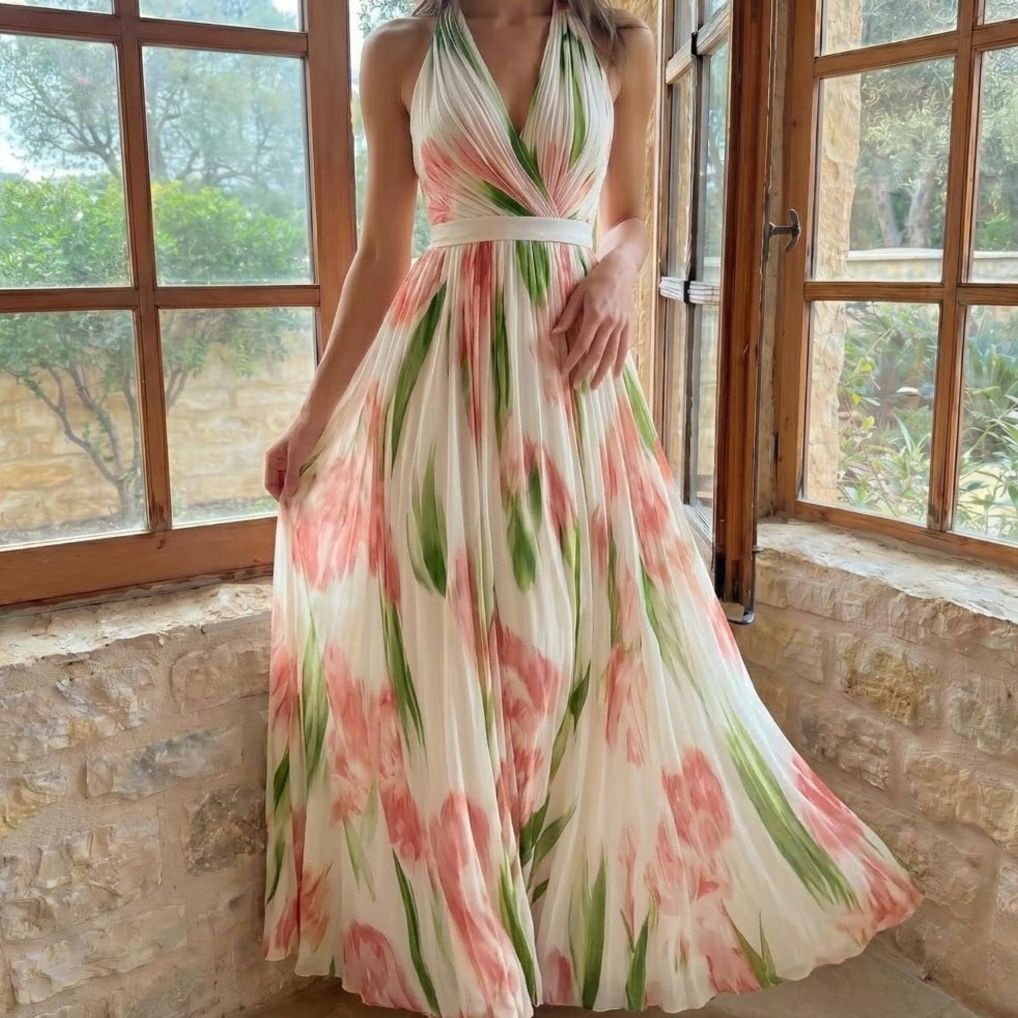 floral print maxi dress for wedding Drses Women's Floral V Neck Short Sleeve Maxi Dress