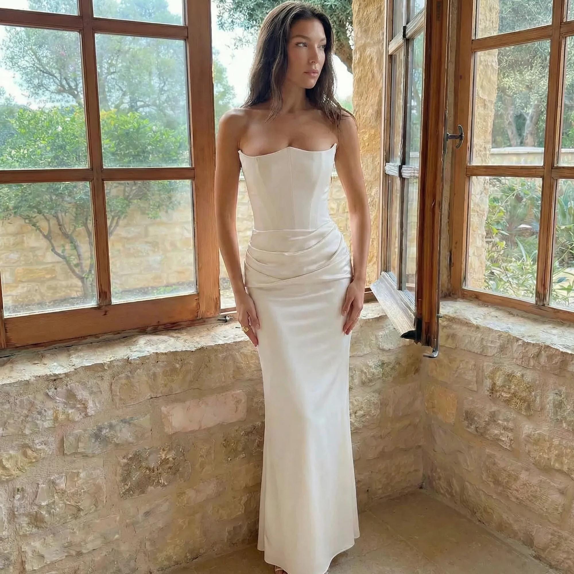 fitted lace wedding dress Ruched Plunging Neck Empire Cape Sleeve Wedding Dress main image 0