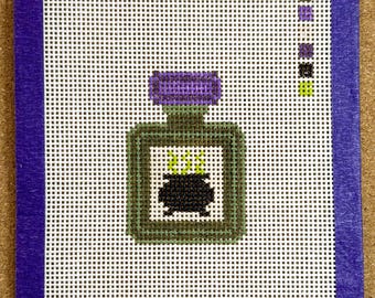 Hand Painted Halloween Green Potion Bottle Needlepoint Canvas | 13 Mesh Physical Canvas
