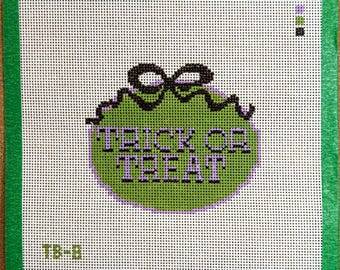Hand Painted Halloween Trick or Treat Bow Needlepoint Canvas | 13 Mesh Physical Canvas