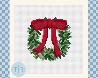 Holiday Wreath Needlepoint Pattern | 13 Mesh Digital Download