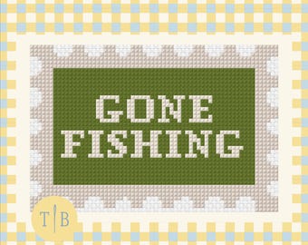 Gone Fishing Stamp Needlepoint Pattern | 18 Mesh Digital Download PDF File