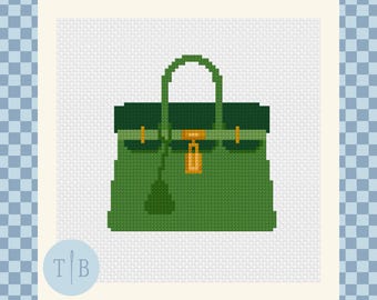 Green Hermes Birkin Inspired  Needlepoint Pattern | 13 Mesh Digital Download PDF File