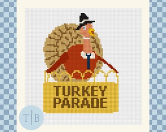 Thanksgiving Turkey Parade Needlepoint Pattern | 18 Mesh Digital Download PDF File