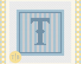 Custom Stripe Initial Needlepoint Pattern | 13 Mesh Digital Download PDF File