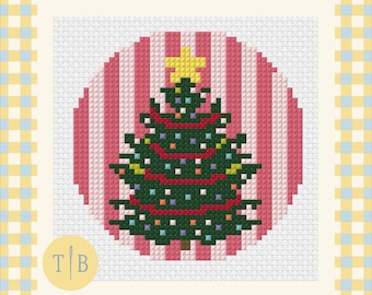 Holiday Stripe Christmas Tree Ornament Needlepoint Pattern | 13 Mesh Digital Download