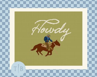 Howdy Cowboy Western Americana Needlepoint Pattern PDF | 13 Mesh Digital Download