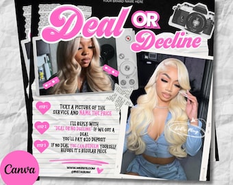 Deal or Decline Booking Flyer, Hair Stylist, Lash Tech, Nail Tech (Canva Template)