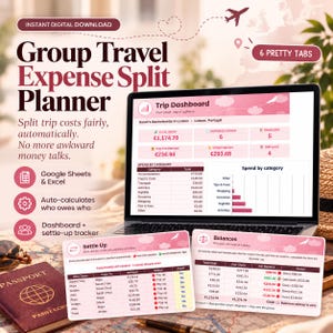 Group Trip Expense Splitter Spreadsheet, Travel Budget Tracker, Google Sheets & Excel