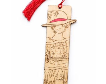 One Piece - Wooden Manga Bookmark - Luffy, Zoro & Sanji | Double-sided decorated bookmark