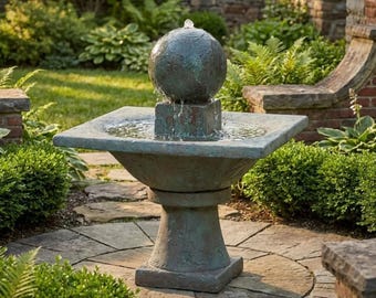 Al's garden art modern sphere cast stone water fountain