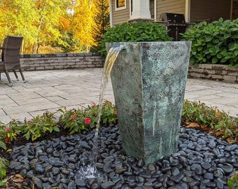 Blue thumb single tapered square urn stone fountain spouted