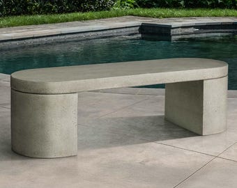 Campania international dorchester modern bench cast stone outdoor seating