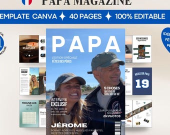 Modello di rivista personalizzata per papà – Modello Canva – Rivista personalizzata per la festa del papà – Idea regalo originale per il compleanno del papà