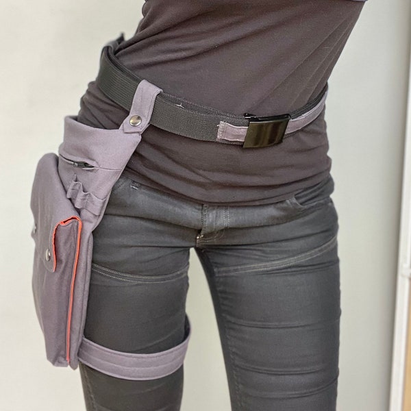 Charcoal Grey Water Resistant Leg Bag and Small Pocket  with Adjustable Leg Strap and Belt