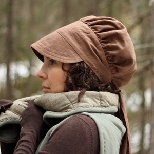 Wrap Bonnet Sun Hat in Brown Linen