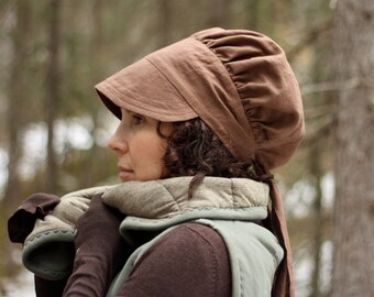 Wrap Bonnet Sun Hat in Brown Linen