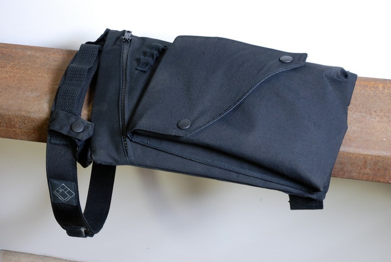 Black Canvas Utility Leg Bag With Military Buckle Etsy