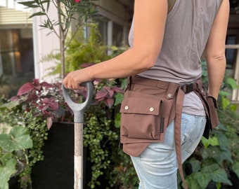 Canvas Apron Tool Belt with Water Resistant Lining and Pair of Extra Cargo Pockets