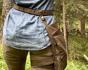 Olive Canvas Leg Bag with Leg Strap and Custom fit Belt Canvas with Water Resistant Nylon