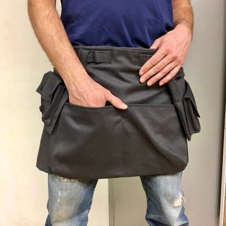 Black Canvas Tool Belt Apron with Detachable Cargo Pockets image 5