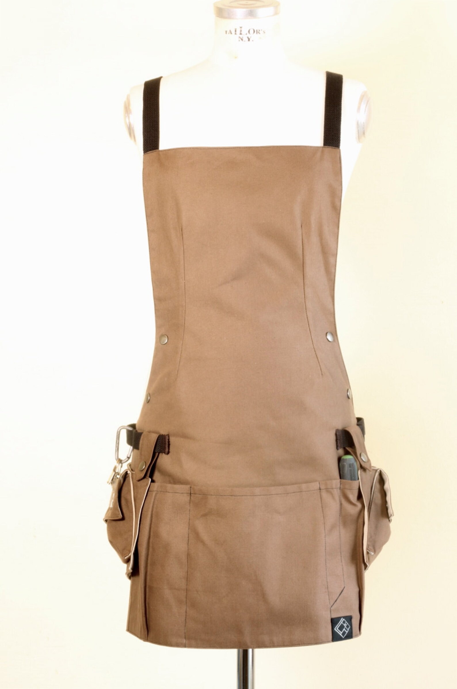 SALE Woman Work Utility Apron in Brown Twill Etsy