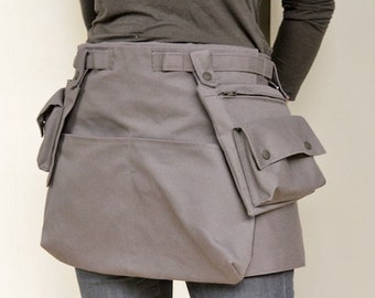 Water Resistant Canvas Tool Belt Half Apron with Detachable Cargo Pockets