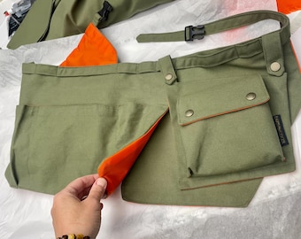 Werkzeuggürtel aus Canvas-Schürze mit wasserabweisendem Futter und zwei zusätzlichen Cargotaschen