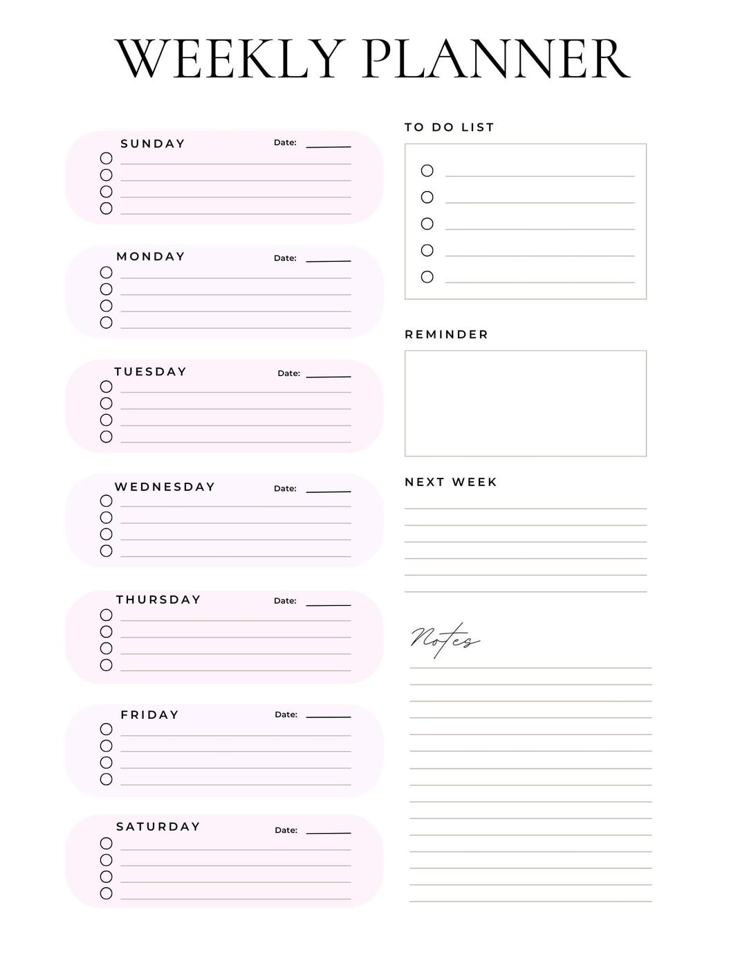 Minimal Weekly Planner | Printable A4 PDF | Organizer Productivity ...