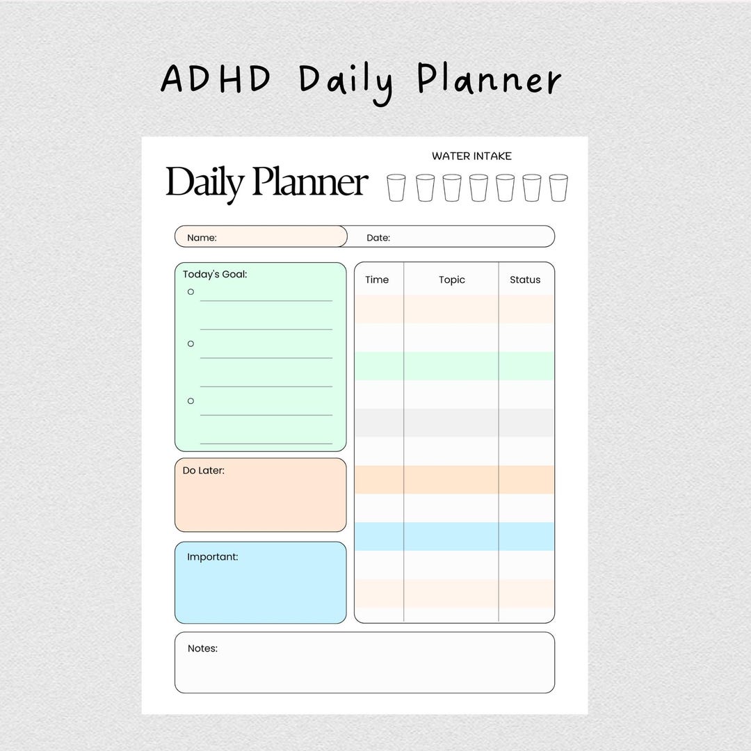 ADHD Daily Planner | Focus Template, Productivity Tracker (PDF Download ...