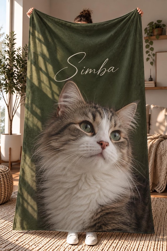 Custom Cat Mom Blanket with Photo and Name, Minky Fleece Throw