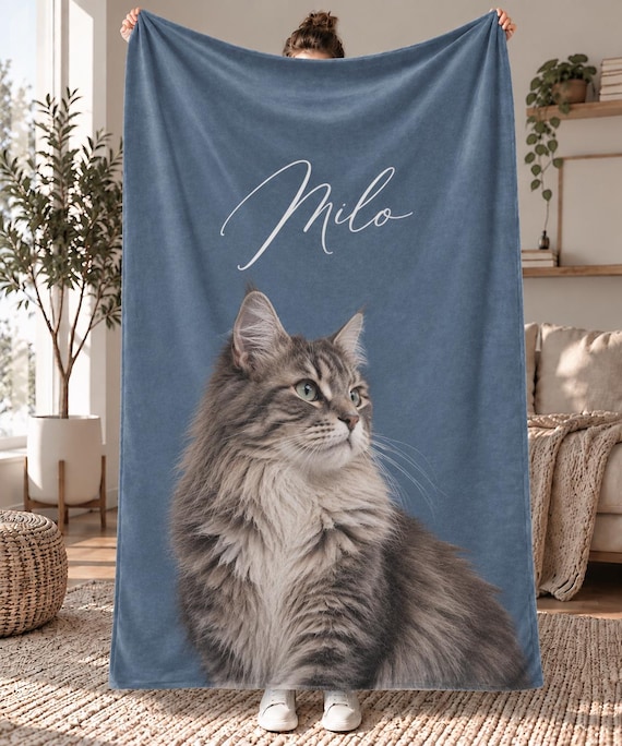 Custom Pet Photo Blanket | Personalized Dog or Cat Name (Minky Fabric)