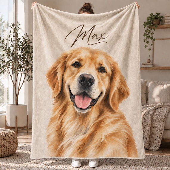 Custom Pet Photo Blanket | Personalized Dog or Cat Name (Minky Fabric)