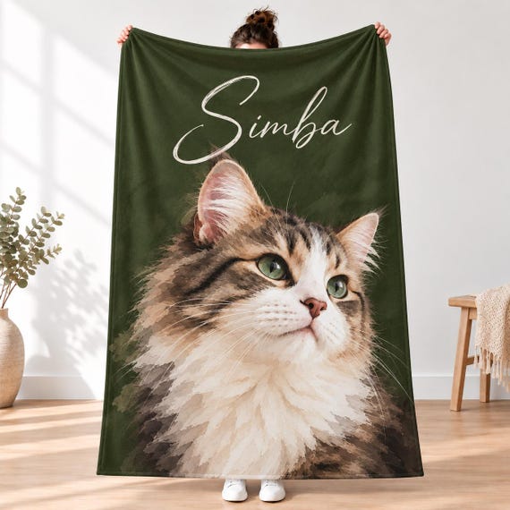 Custom Cat Dad Blanket with Photo and Name, Minky Fleece Throw