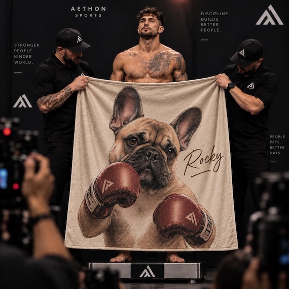 Custom Boxing Dog Blanket | Your Pet in Boxing Gloves with Name, Funny Dog Dad Gift (Minky Fleece)