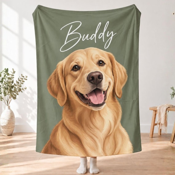 Custom Pet Photo Throw Blanket | Personalized Dog or Cat Portrait, Minky Fleece Keepsake