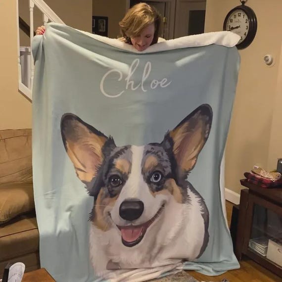 Custom Photo Blanket for Dog Mom | Personalized Pet Print with Name, Minky Fleece Throw
