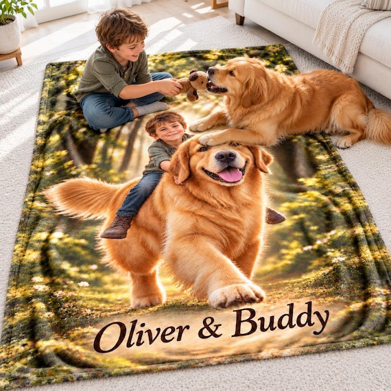 Custom Child & Dog Adventure Blanket, Personalized Photo Keepsake Gift
