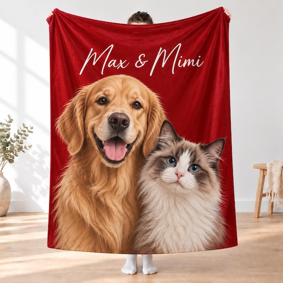Custom Pet Photo Blanket | Personalized Dog & Cat Keepsake (Minky Fabric)