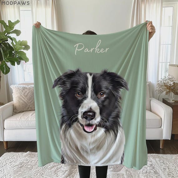 Custom Dog Photo Blanket | Personalized Pet Portrait with Name (Minky Fabric)