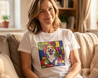 Corgi-shirt: gewaagde geometrische hondenkunst (unisex, meerdere kleuren)