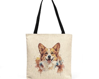 Geweven draagtas met aquarel Corgi-portret | Canvastas hondenkunst