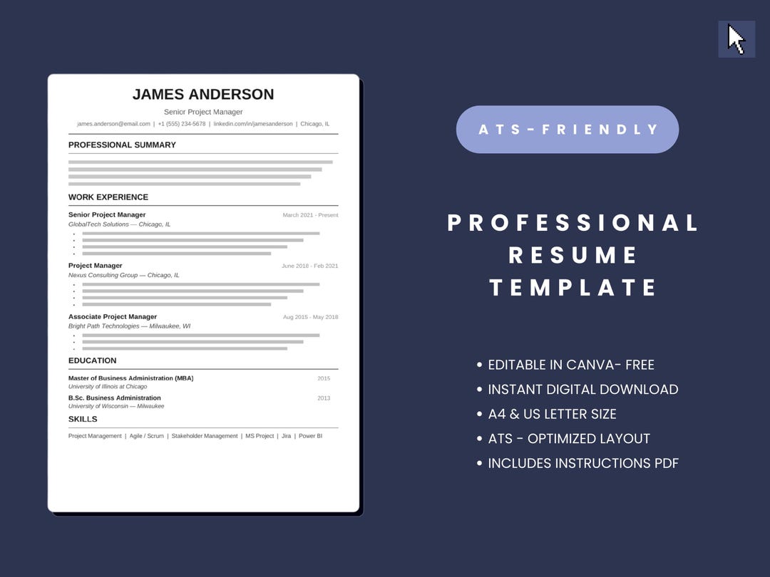 ATS Friendly Resume Template, Modern CV for Canva (instant Download) - Etsy
