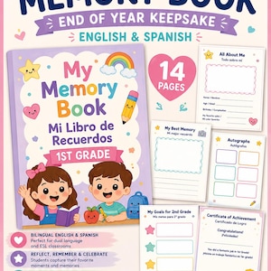 My First Grade Memory Book/ Bilingual English-Spanish/  End of de Year Keepsake for Kids/ School Graduation Scrapbook PDF PrintableResources